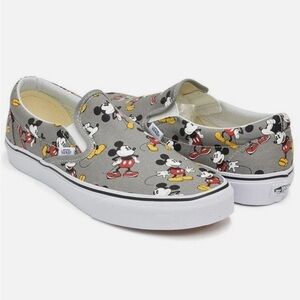Vans Gray and Red Mickey Mouse Slip-Ons